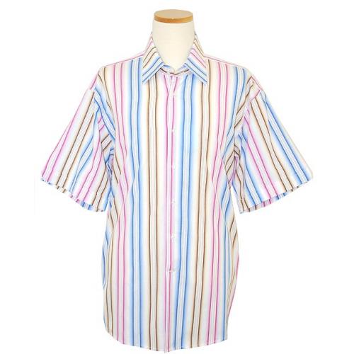 Lanzino White/Pink Stripes Short Sleeves 100% Cotton Shirt SS34